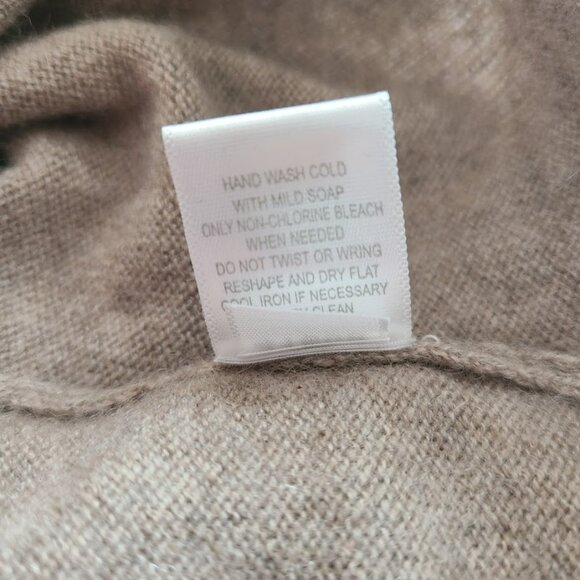 Garnet Hill 100% Cashmere Sweater Small Beige Tan Cowl Neck Textured Knit Sleeve - Picture 2 of 9